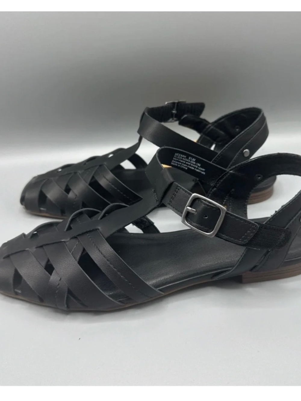 Frye and Co. Faux Leather Adjustable Strap Flat Sandals Women’s Size 9.5 Black